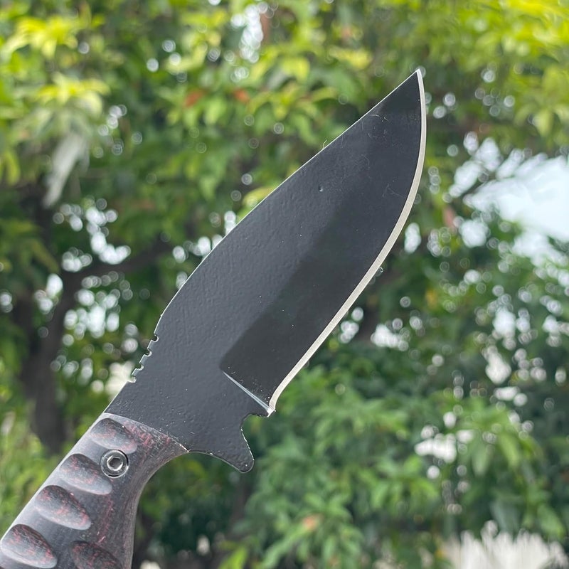 sami blades سكين صيد ثابتة بشفرة كاملة، شفرة من الفولاذ المقاوم للصدأ بطول 4 بوصات، مقبض ميكارتا أسود مريح، سكين تكتيكي لأساسيات الصيد، سكين جلد للصيد - Image 5